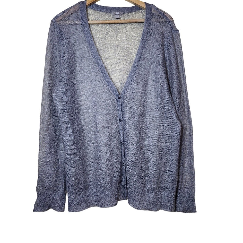 J. Jill Cardigan Sweater Womens XL Blue Sheer Mohair Blend V-Neck Knit Button Up